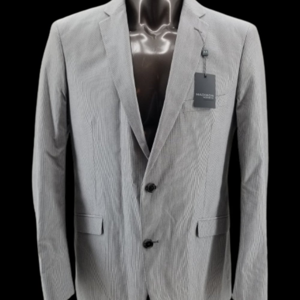 Madison Mens Modern Fit Sport Coat Blazer Navy Blue Pinstripes Paisley 42L